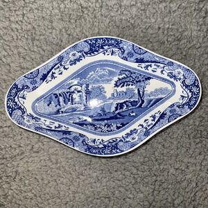 VTG Spode Italian Blue/White Diamond Hors D'oeuvres Bonbon Pickle Dish 9"LX5.5"W